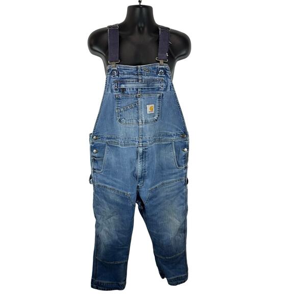 Carhartt Double Knee Denim Overalls Carpenter Workwear Utility Size 42x30 - Picture 1 of 16